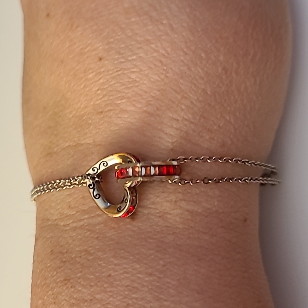 Elegant Brighton Silver and Red Heart Bracelet